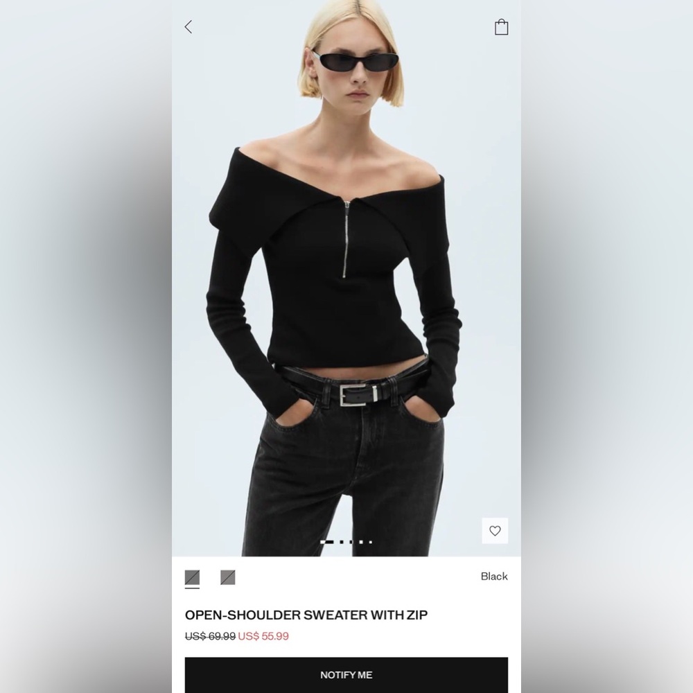 Mango Open-Shoulder Sweater with zip